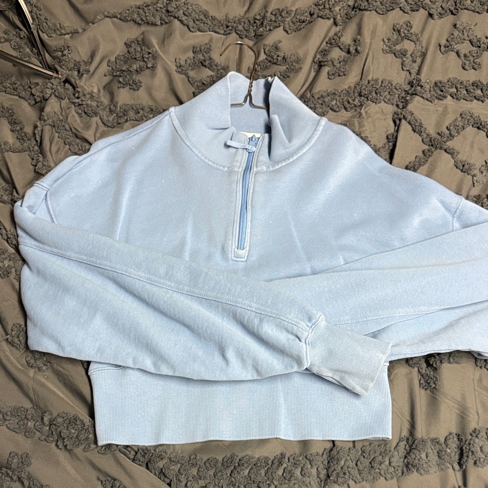 Aerie Soft Blue Half-Zip Turtleneck Sweater